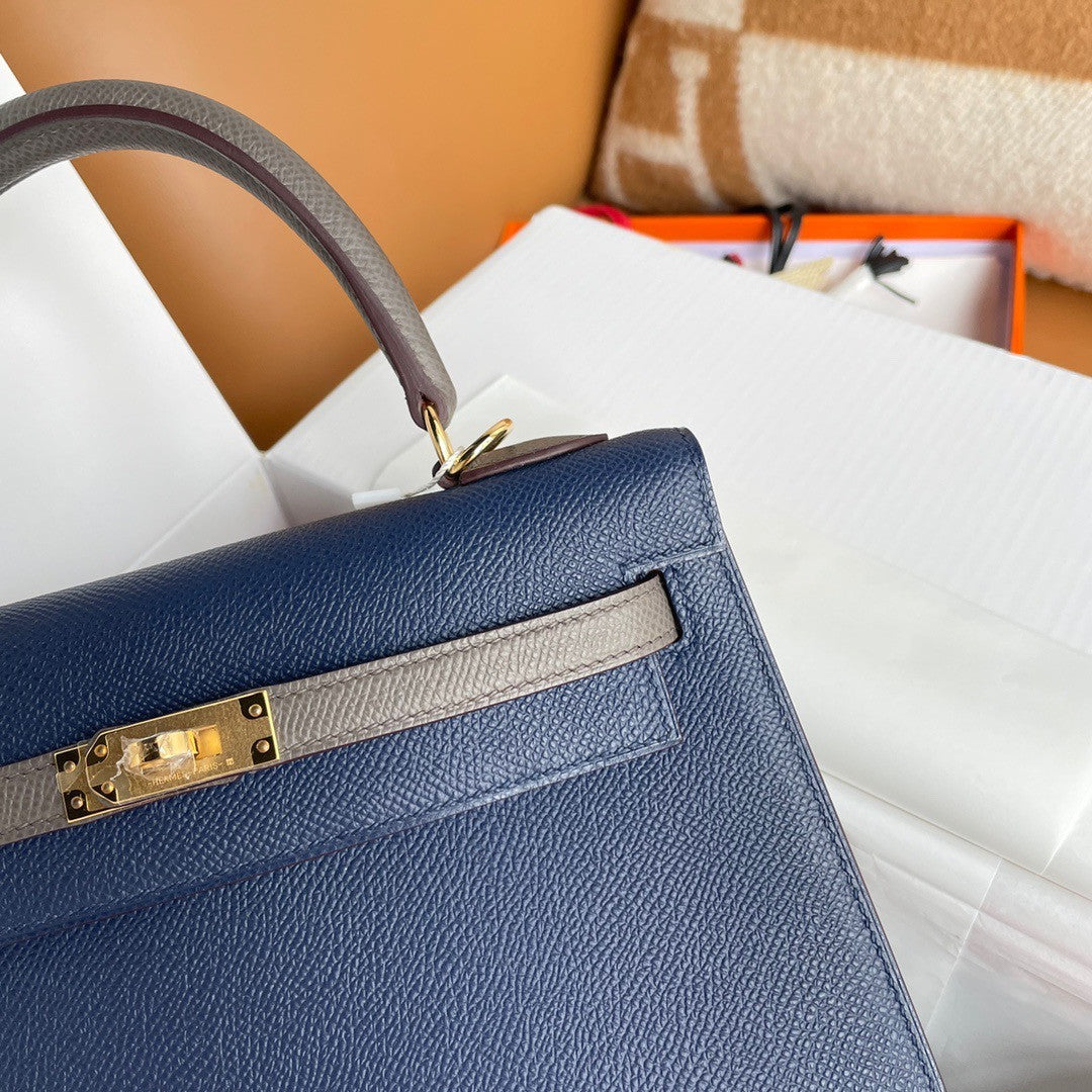 Hermes  Blue Agate/EtainKelly 25 cm Epsom Gold Hardware