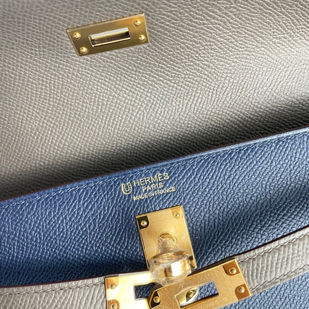 Hermes  Blue Agate/EtainKelly 25 cm Epsom Gold Hardware