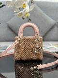 Christian Dior MINI LADY DIOR BAG Square-Motif Embroidery Set with Pink Strass and White Round Beads