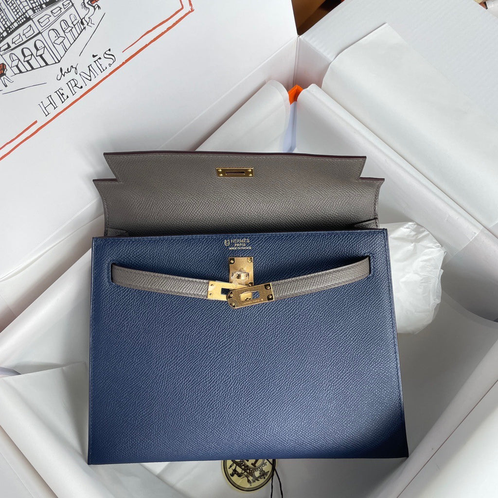 Hermes  Blue Agate/EtainKelly 25 cm Epsom Gold Hardware