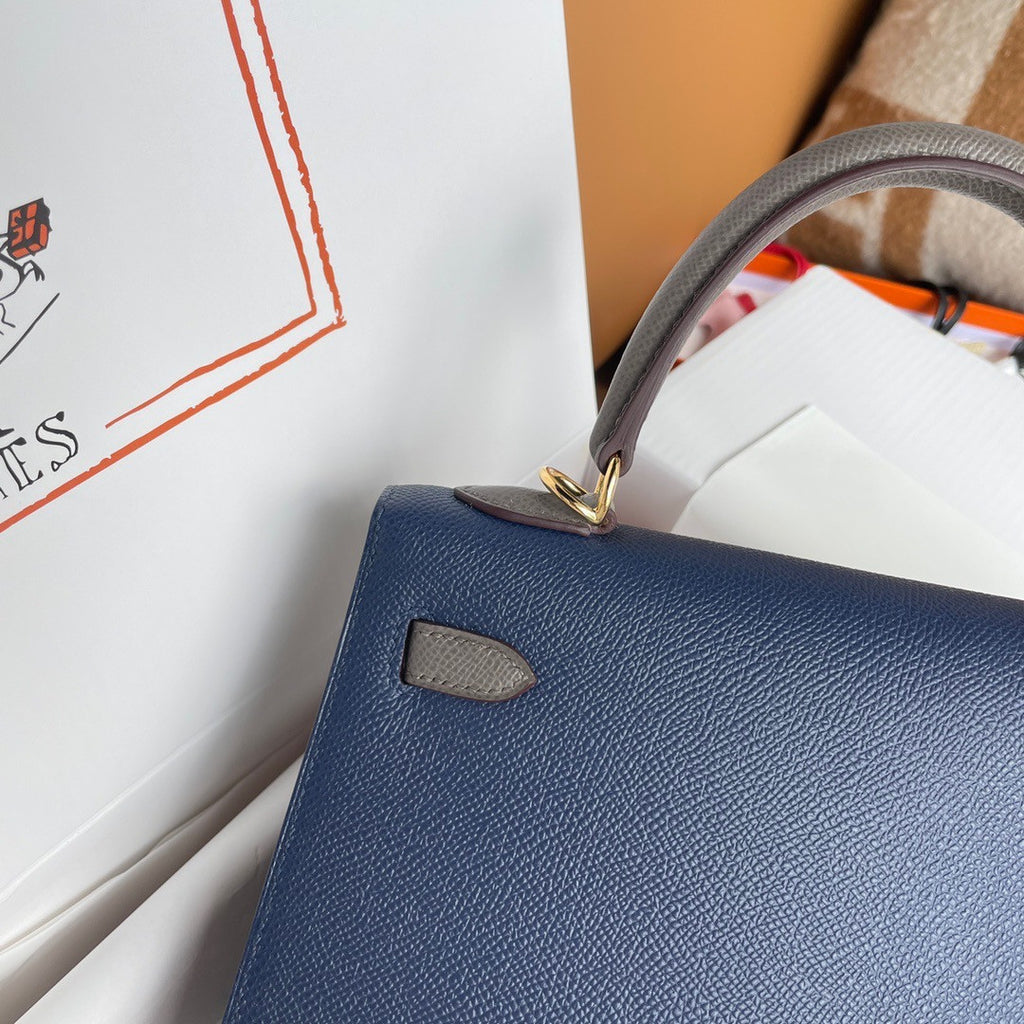 Hermes  Blue Agate/EtainKelly 25 cm Epsom Gold Hardware