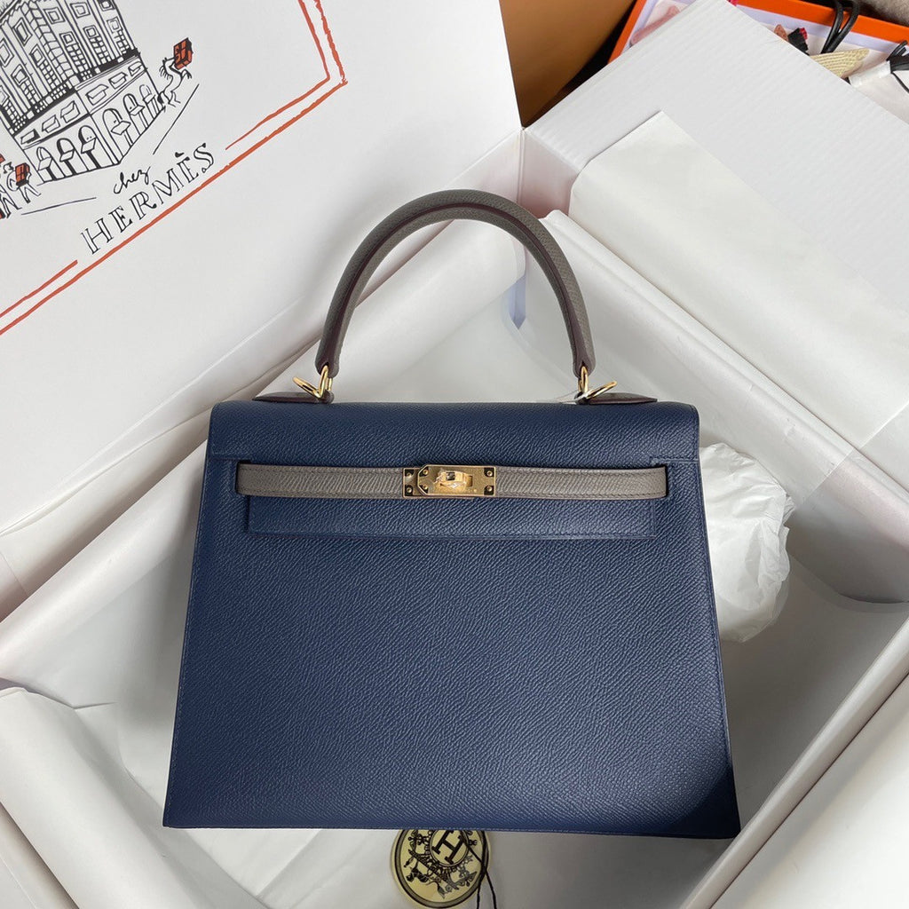 Hermes  Blue Agate/EtainKelly 25 cm Epsom Gold Hardware