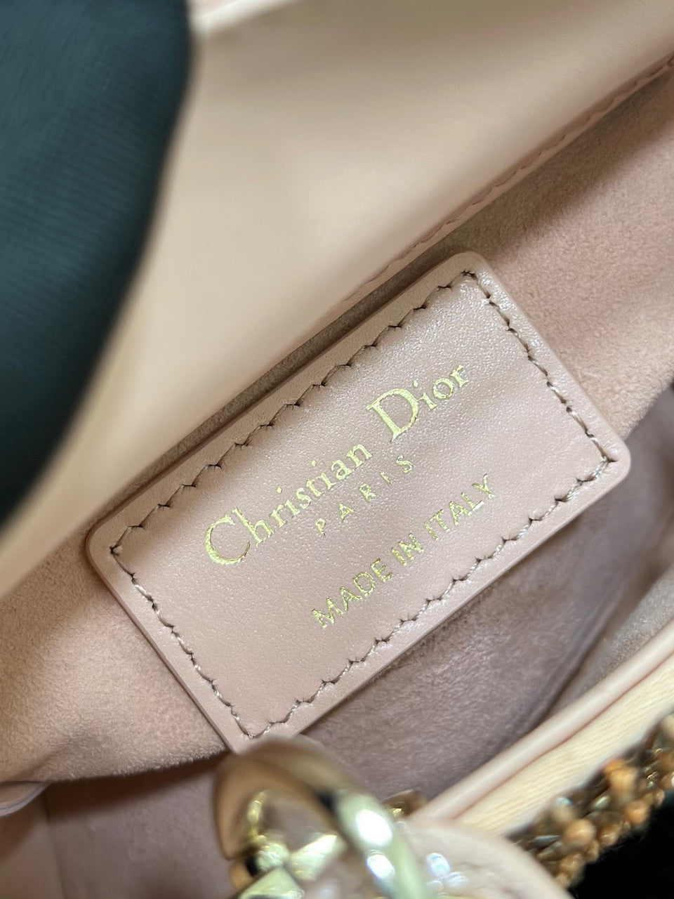 Christian Dior MINI LADY DIOR BAG Square-Motif Embroidery Set with Pink Strass and White Round Beads