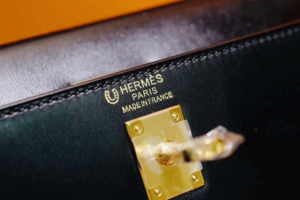 Hermès Special Order Black/ Blue  Electric Kelly 28 Box Leather  Gold Hardware with crocodile handle