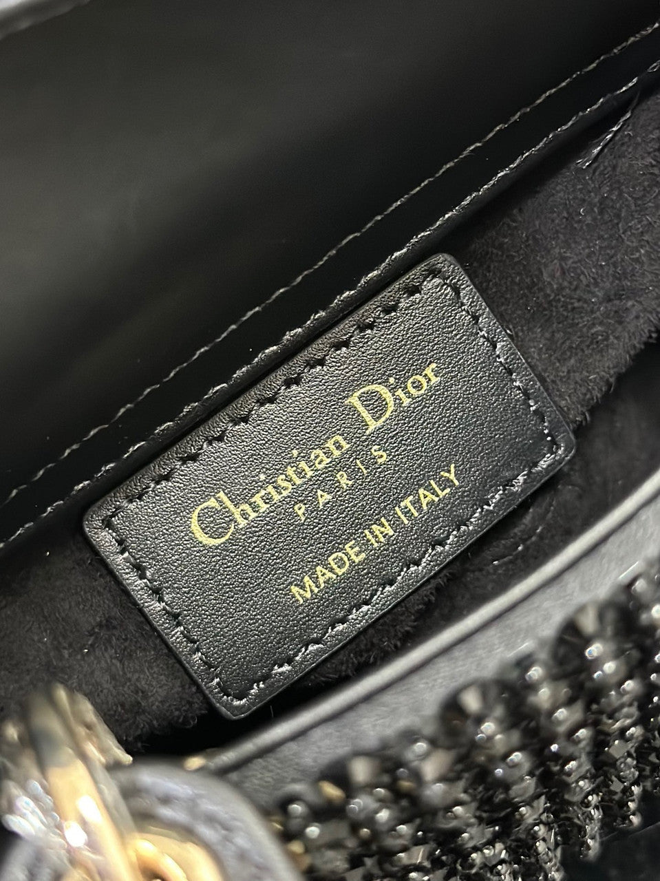 Christian Dior MINI LADY DIOR BAG Square-Motif Embroidery Set with black Strass and White Round Beads