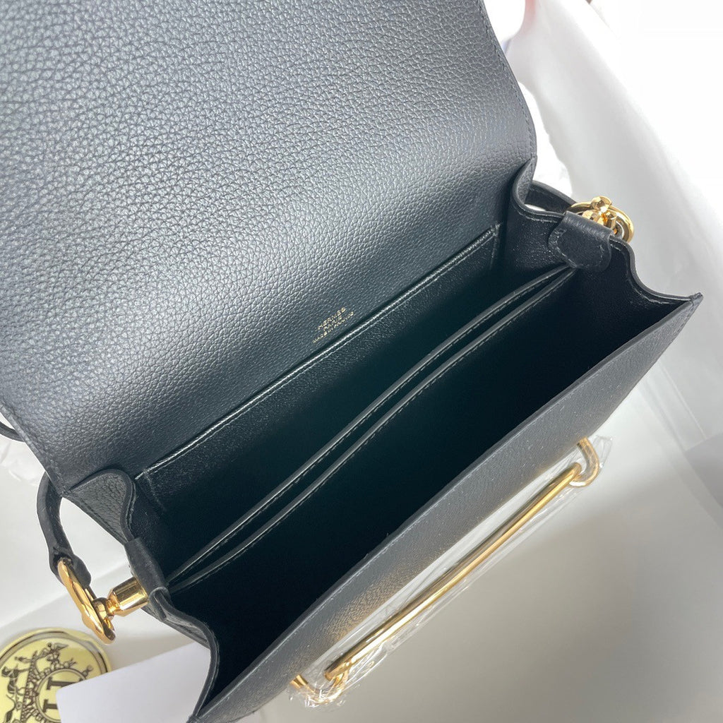 Hermes Noir Togo Gold Hardware Roulis Mini 18/19 Handbag