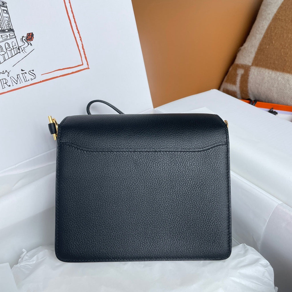 Hermes Noir Togo Gold Hardware Roulis Mini 18/19 Handbag