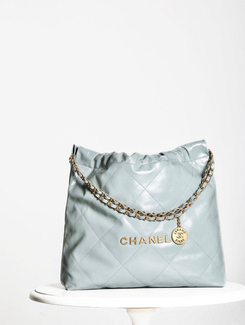 CHANEL 22 HANDBAG Light Blue with Silver Hardware Medium SS 2023