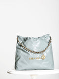 CHANEL 22 HANDBAG Light Blue with Silver Hardware Medium SS 2023
