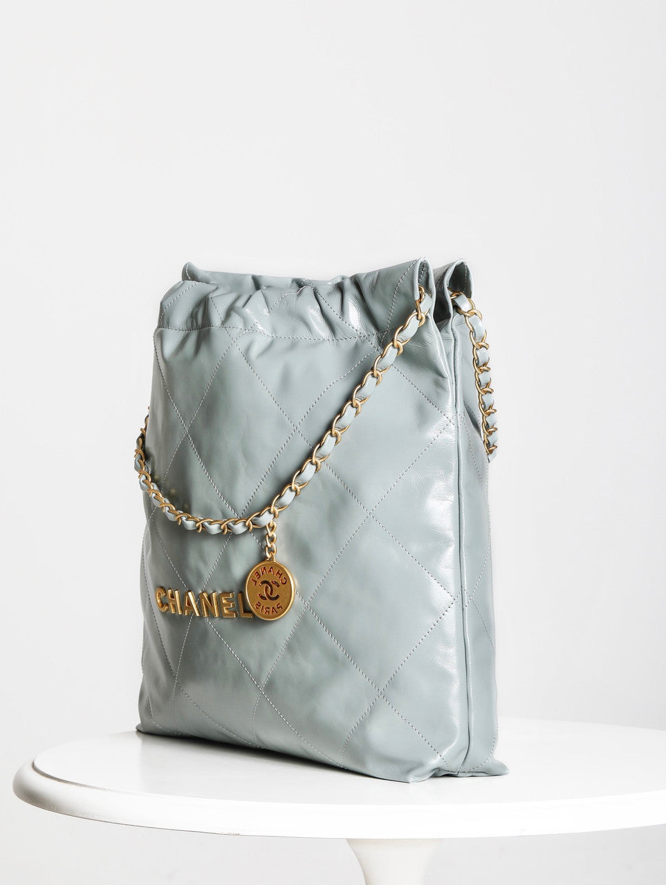 CHANEL 22 HANDBAG Light Blue with Silver Hardware Medium SS 2023