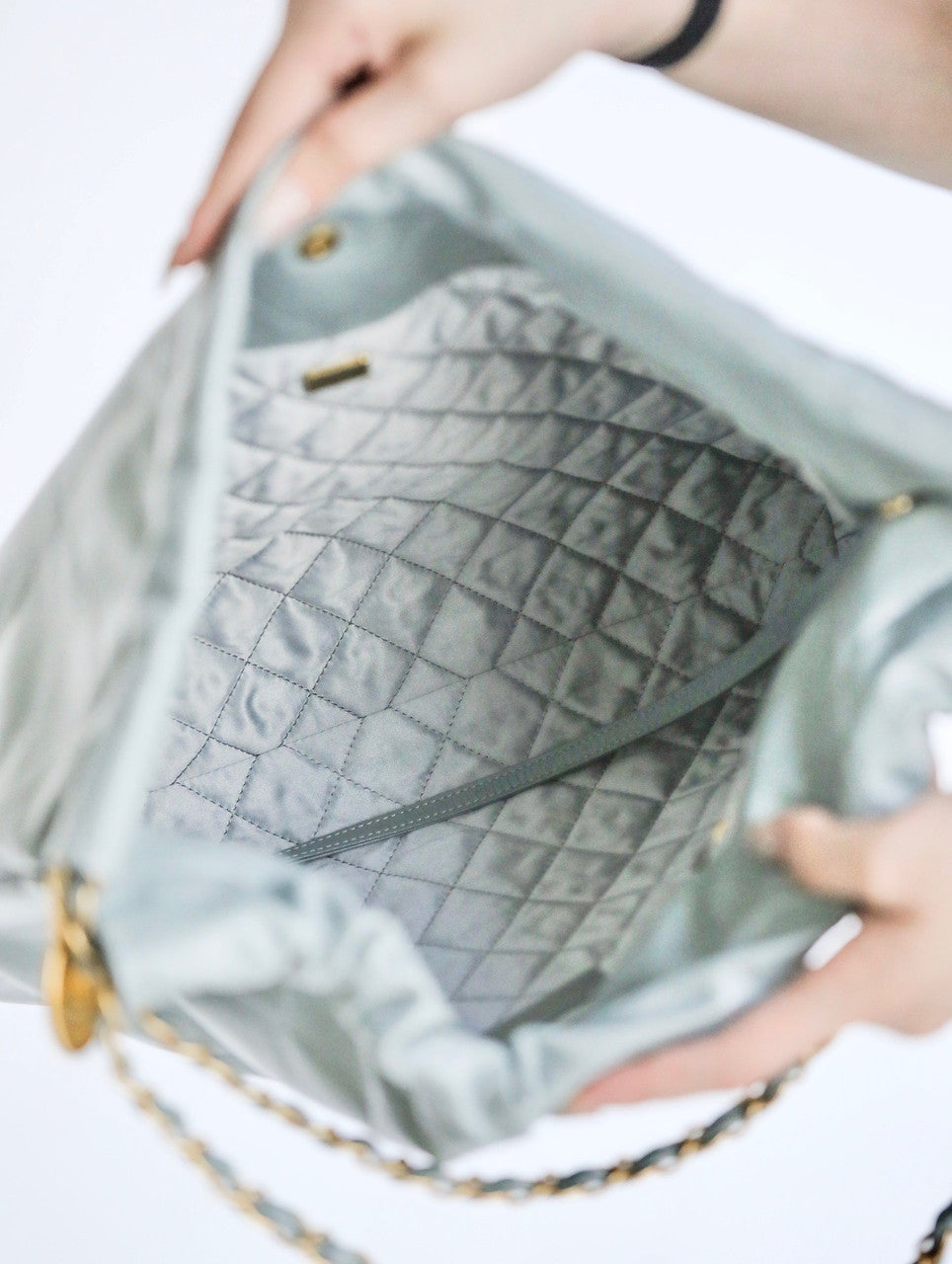 CHANEL 22 HANDBAG Light Blue with Silver Hardware Medium SS 2023