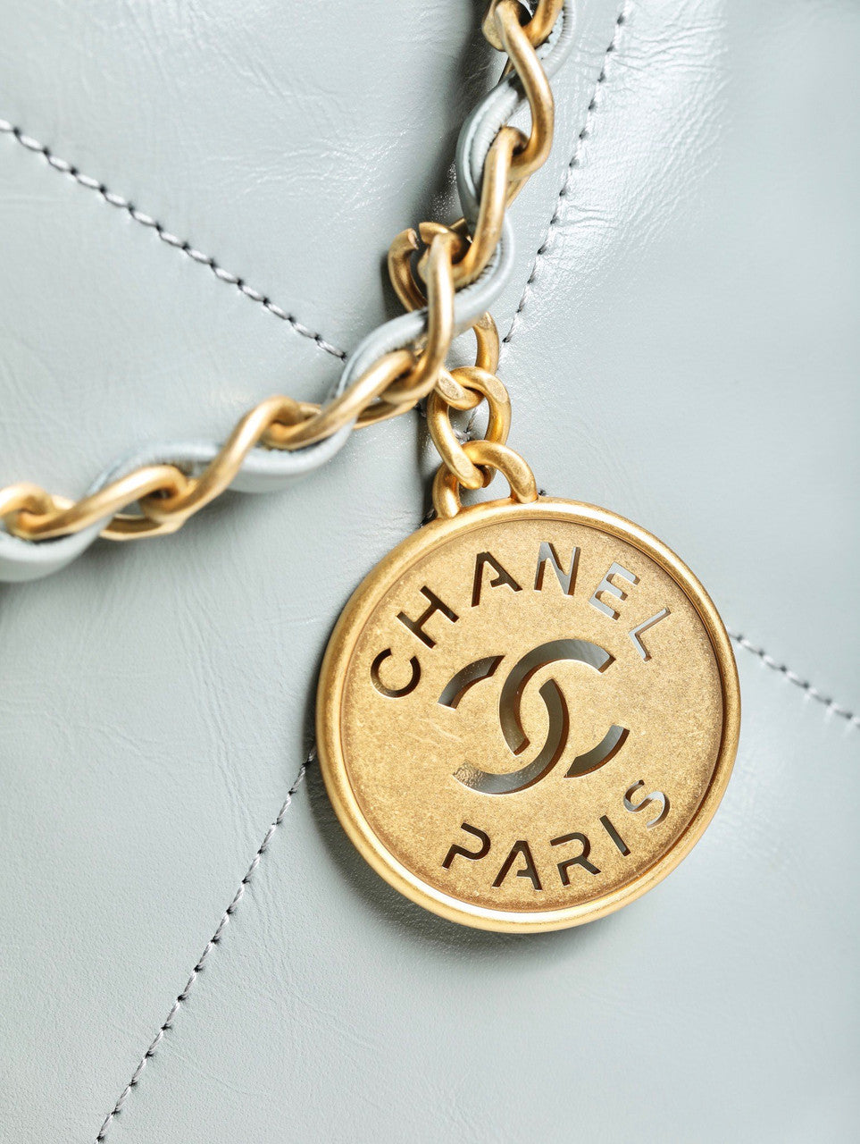 CHANEL 22 HANDBAG Light Blue with Silver Hardware Medium SS 2023