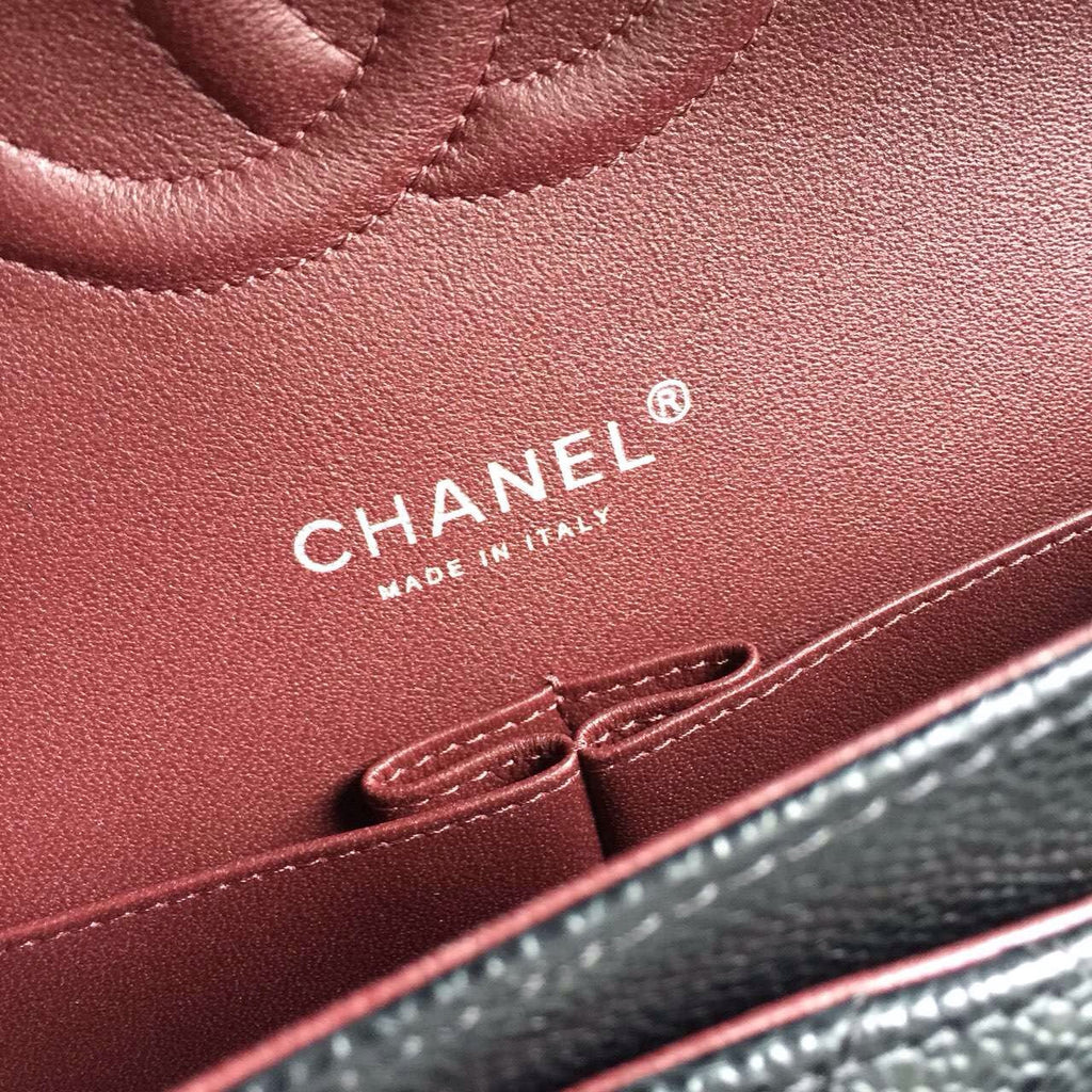 CHANEL Classic Flap Bag Black Caviar Leather with Silver HW Medium A01112