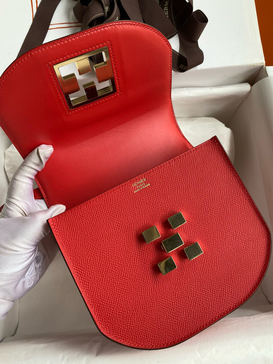 Hermes Red Mosaique au 24 - 17 bag Gold Hardware