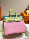 Hermes Special Order Tri Colour Rose Sakura/Jaune Poussin/Vert Vertigo  Birkin 25 in Swift with Gold hardware