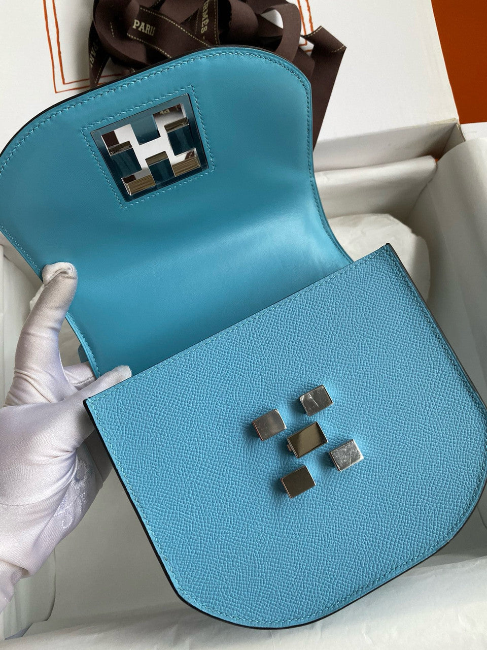 Hermes  Bleu Du Nord Mosaique au 24 - 17 bag Palladium Hardware