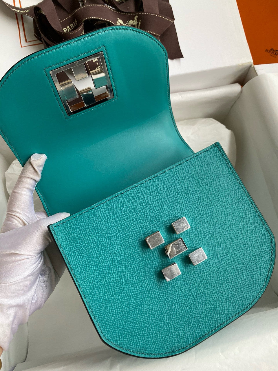 Hermes Vert Vérone Mosaique au 24 - 17 bag Palladium Hardware
