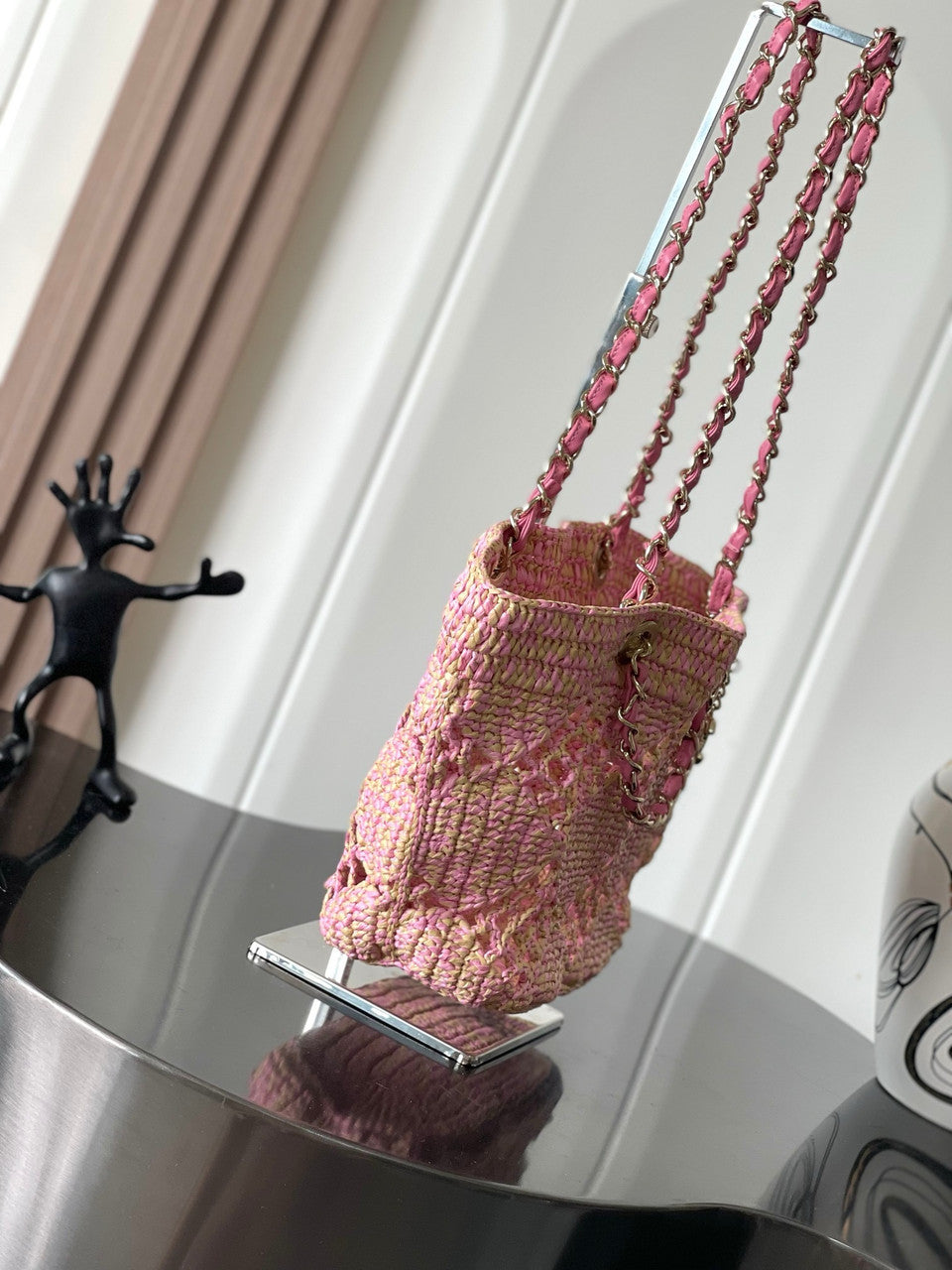 Chanel Small Raffia SHOPPING BAG PINK
