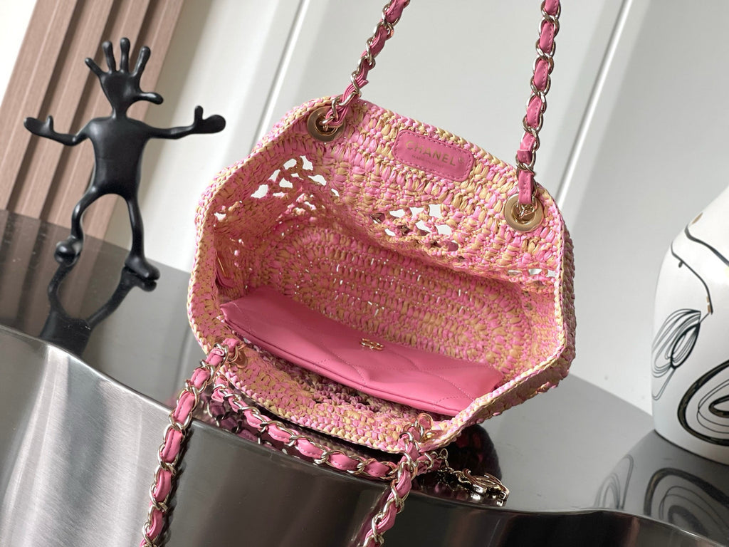 Chanel Small Raffia SHOPPING BAG PINK