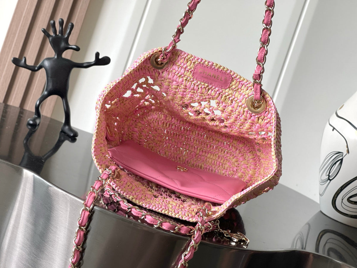 Chanel Small Raffia SHOPPING BAG PINK