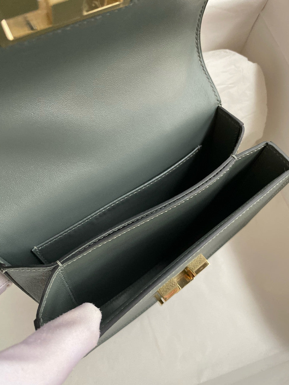 Hermes Vert Amande Mosaique au 24 - 17 bag Gold Hardware