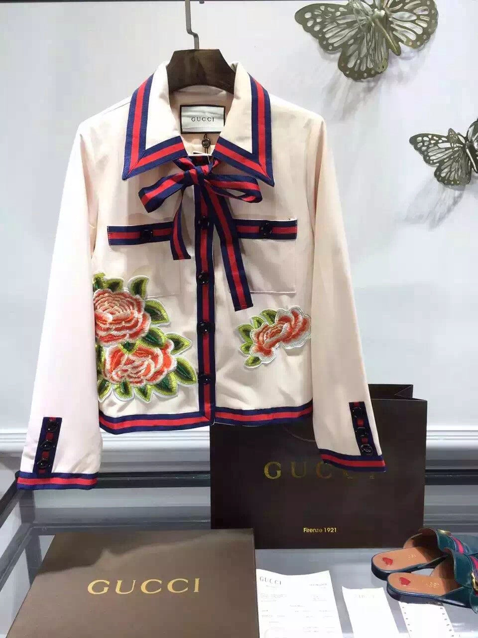 Gucci Runway Look 40- Silk cotton embroidered jacket & Silk cotton faille pleated skirt