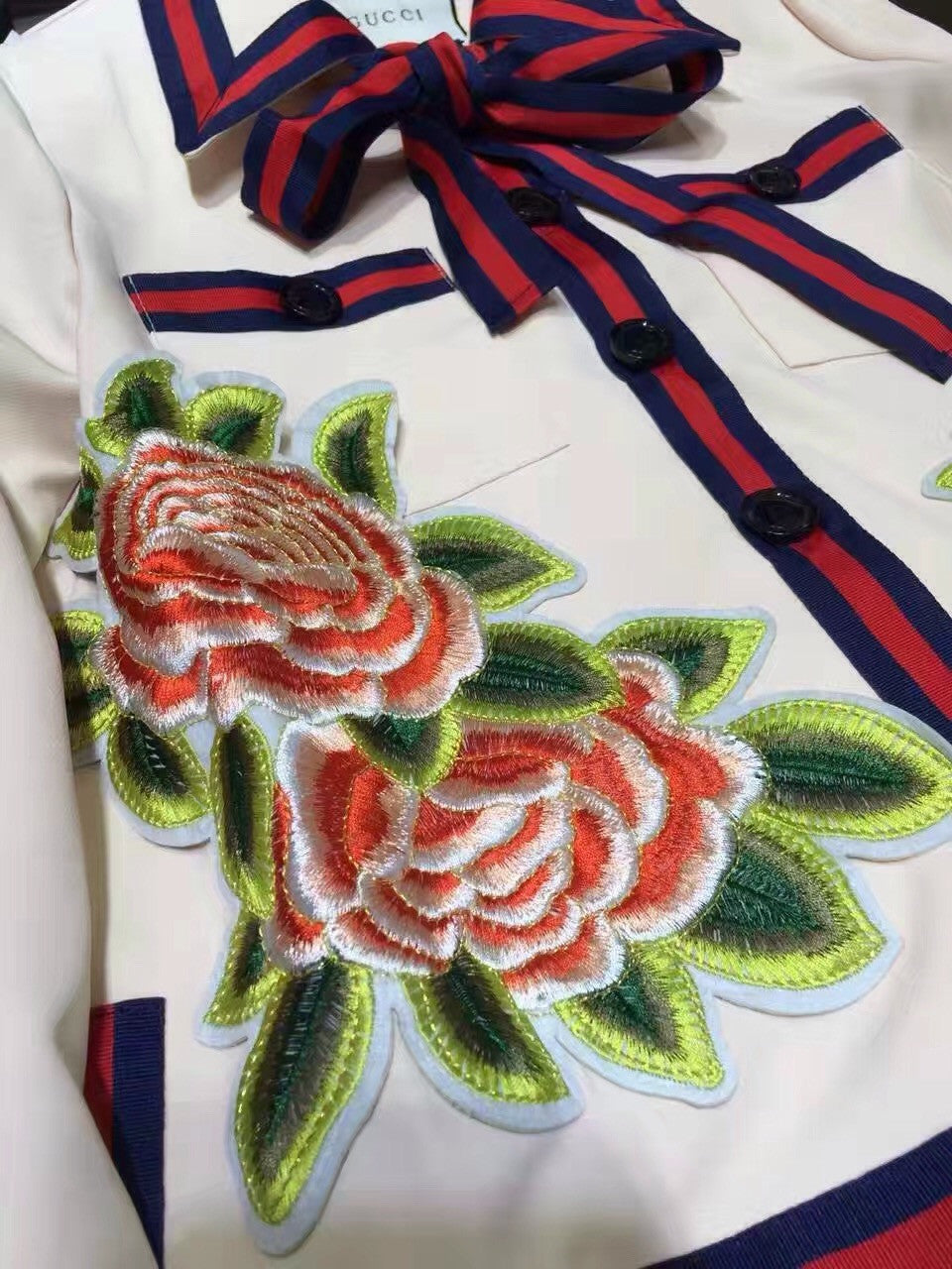 Gucci Runway Look 40- Silk cotton embroidered jacket & Silk cotton faille pleated skirt