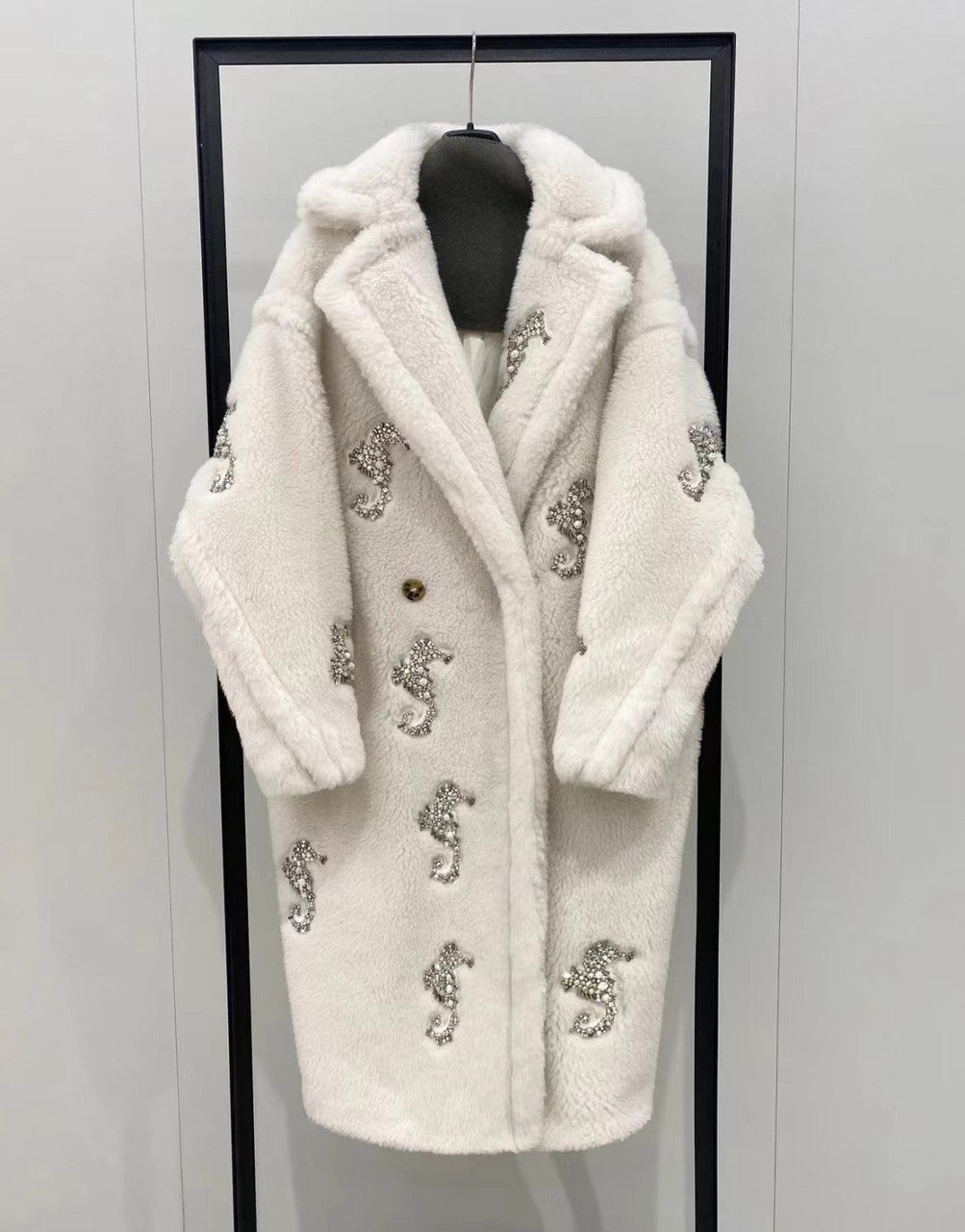 Max Mara Resort 2023 Limited Edition Swarovski Crystal and Pearl Embroiled Alpaca and wool coat