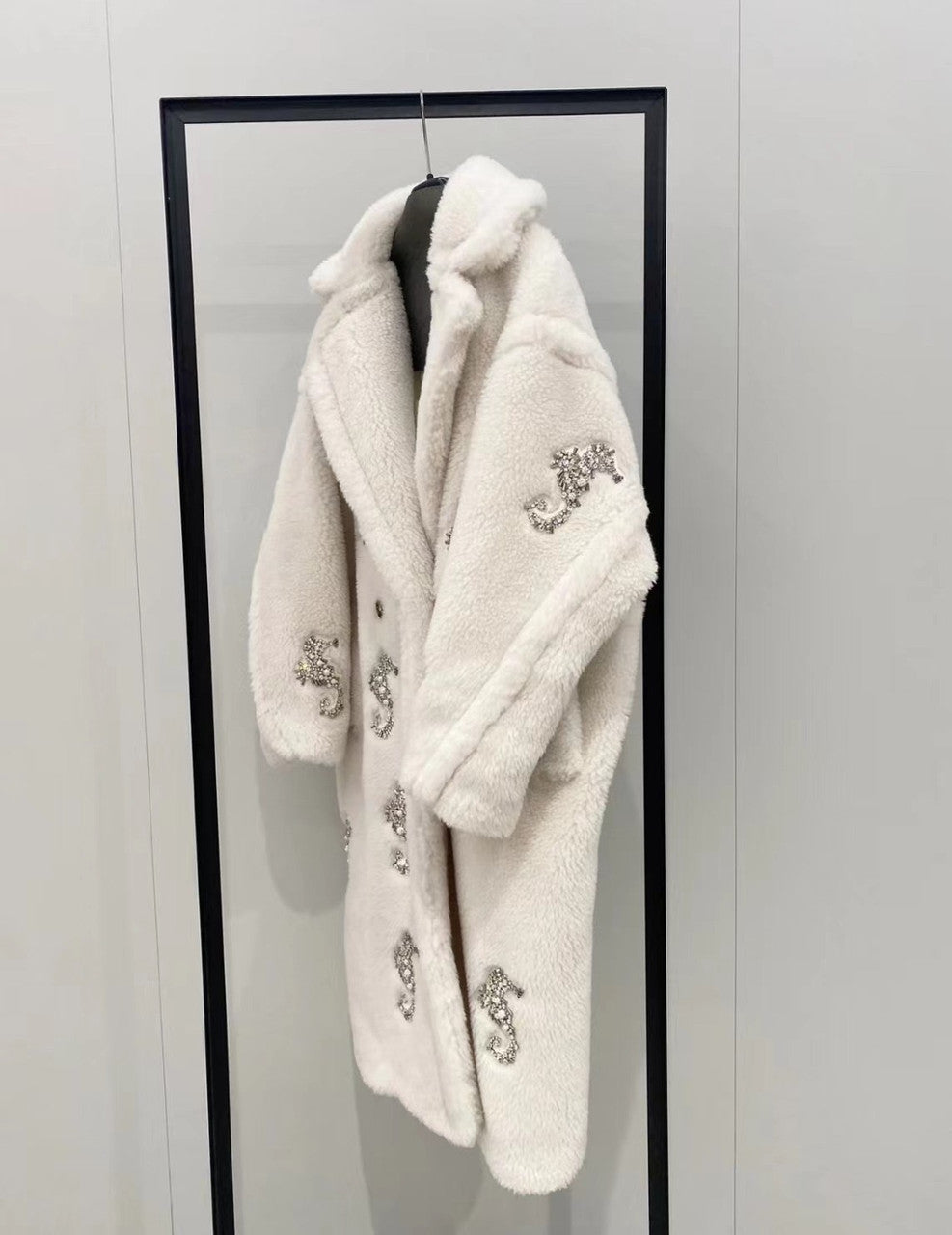 Max Mara Resort 2023 Limited Edition Swarovski Crystal and Pearl Embroiled Alpaca and wool coat