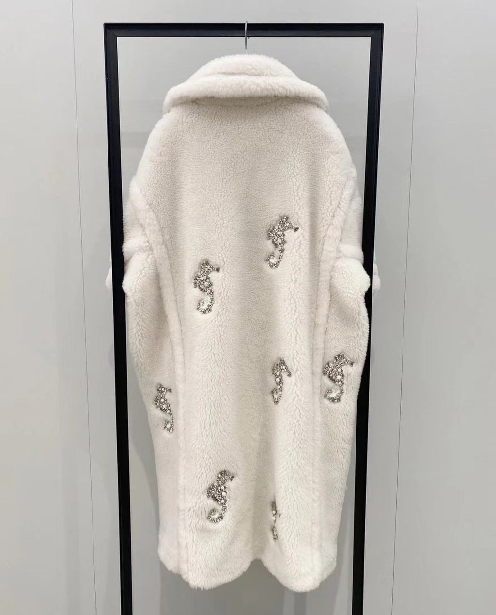 Max Mara Resort 2023 Limited Edition Swarovski Crystal and Pearl Embroiled Alpaca and wool coat