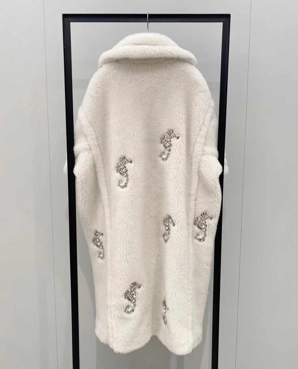 Max Mara Resort 2023 Limited Edition Swarovski Crystal and Pearl Embroiled Alpaca and wool coat