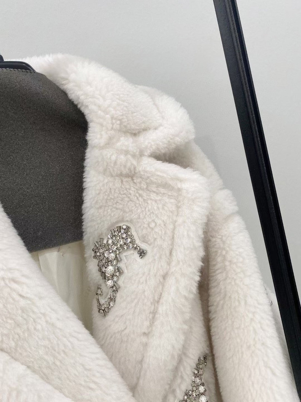 Max Mara Resort 2023 Limited Edition Swarovski Crystal and Pearl Embroiled Alpaca and wool coat