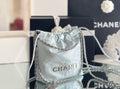 CHANEL 22 MINI HANDBAG SILVER LOGO SS2024 LIGHT BABY BLUE