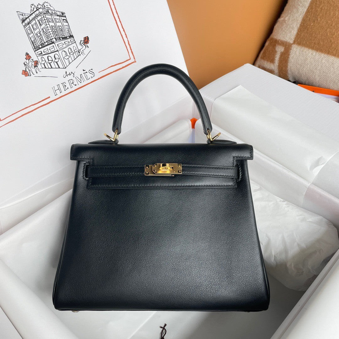 Hermès Black Kelly 25 Swift Gold Hardware