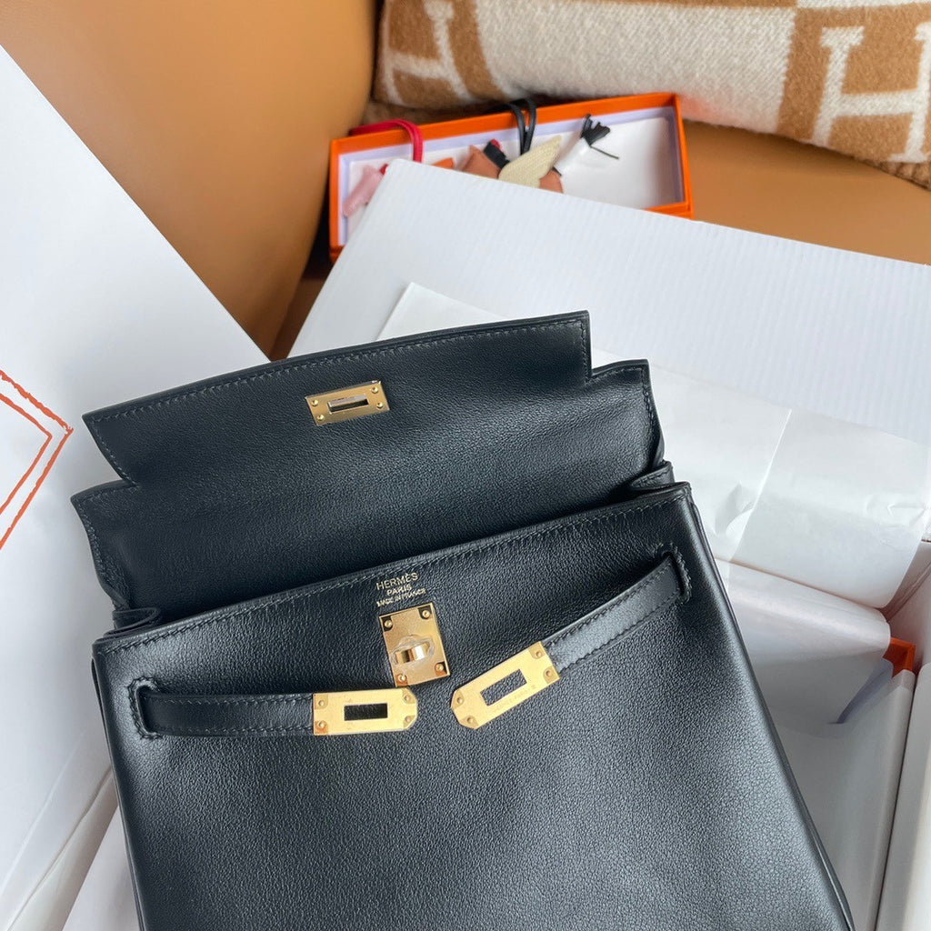 Hermès Black Kelly 25 Swift Gold Hardware
