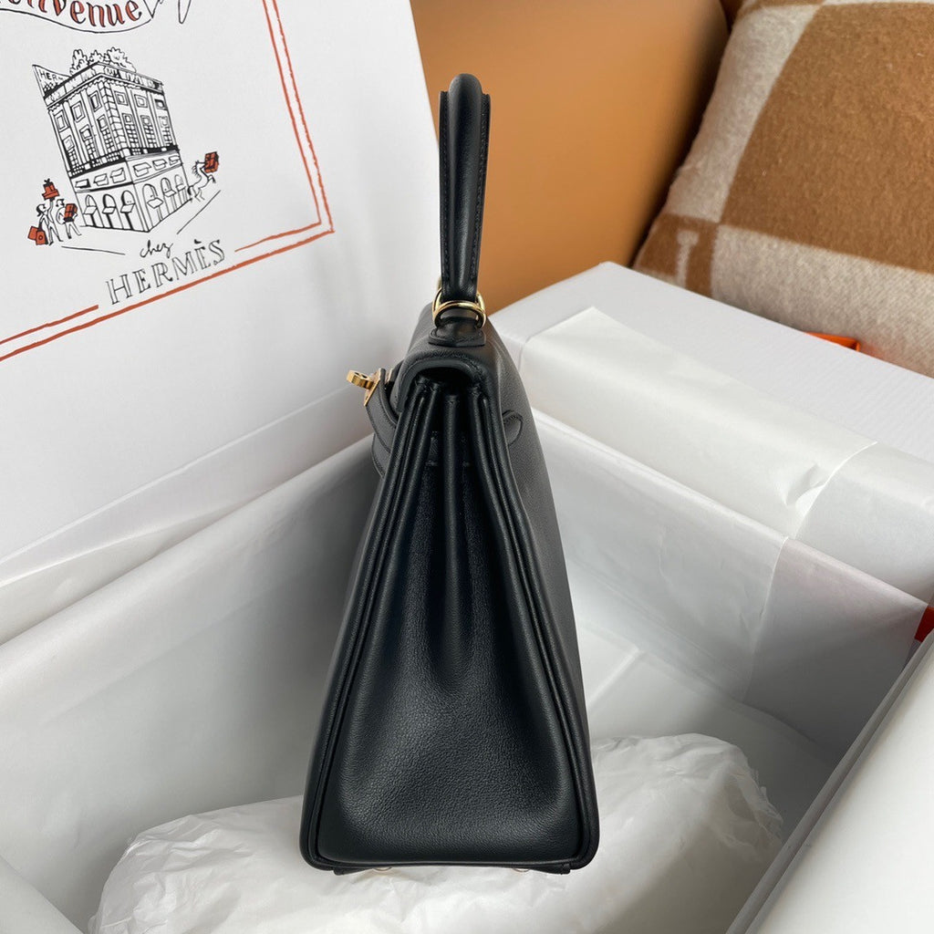 Hermès Black Kelly 25 Swift Gold Hardware