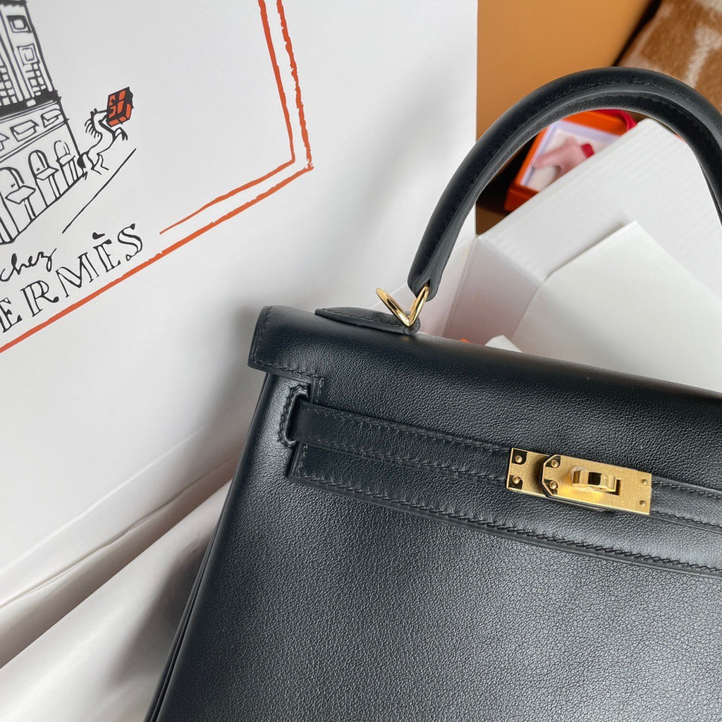 Hermès Black Kelly 25 Swift Gold Hardware