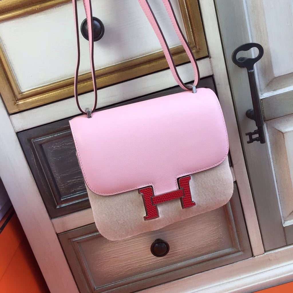 Hermes 1Q Rose Confetti Pink Constance 18 mini Bougainvillea Lizard bag Hermes