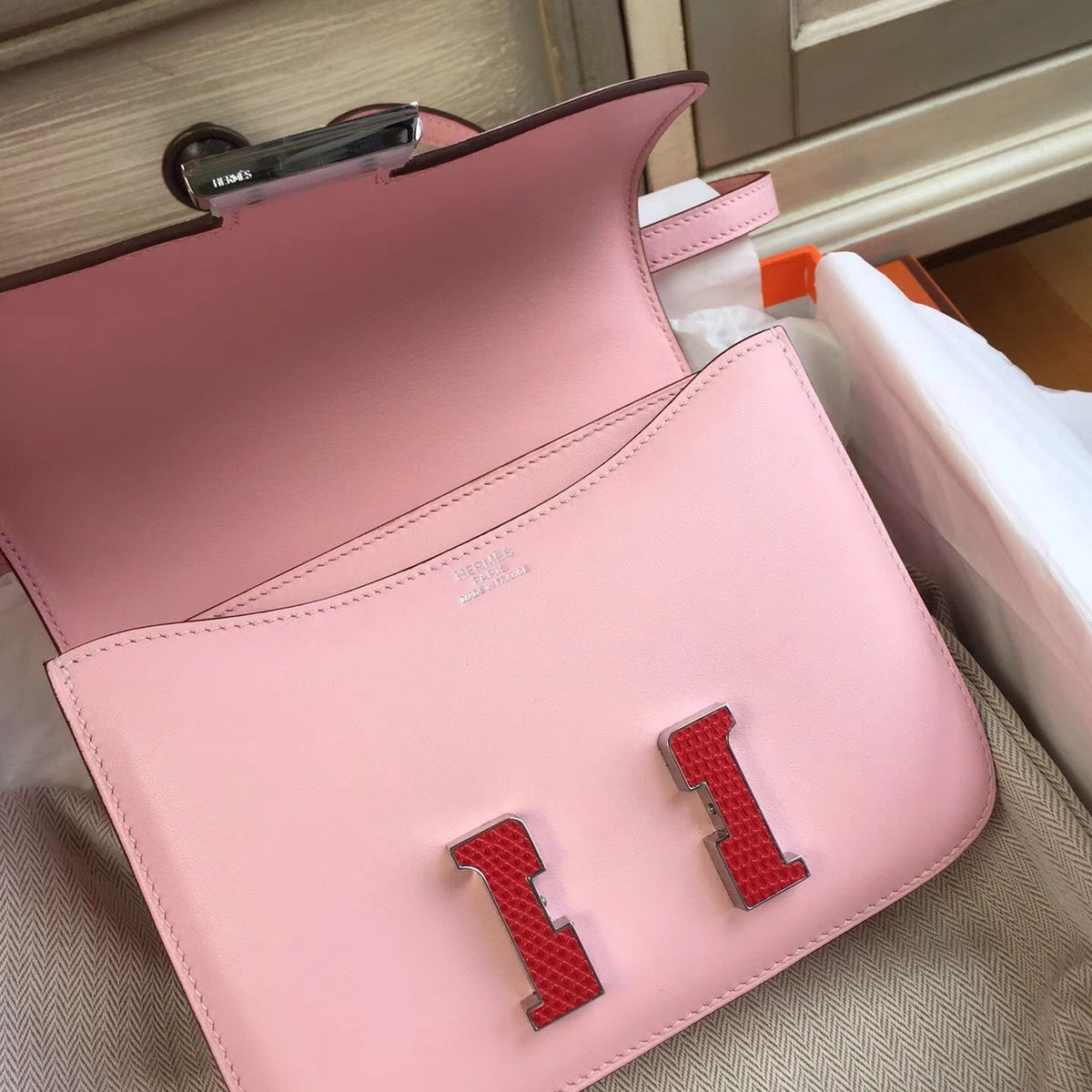 Hermes 1Q Rose Confetti Pink Constance 18 mini Bougainvillea Lizard bag Hermes