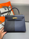 Hermès 28 cm Special Edition Blue/Black Tri Coloured Epsom Kelly