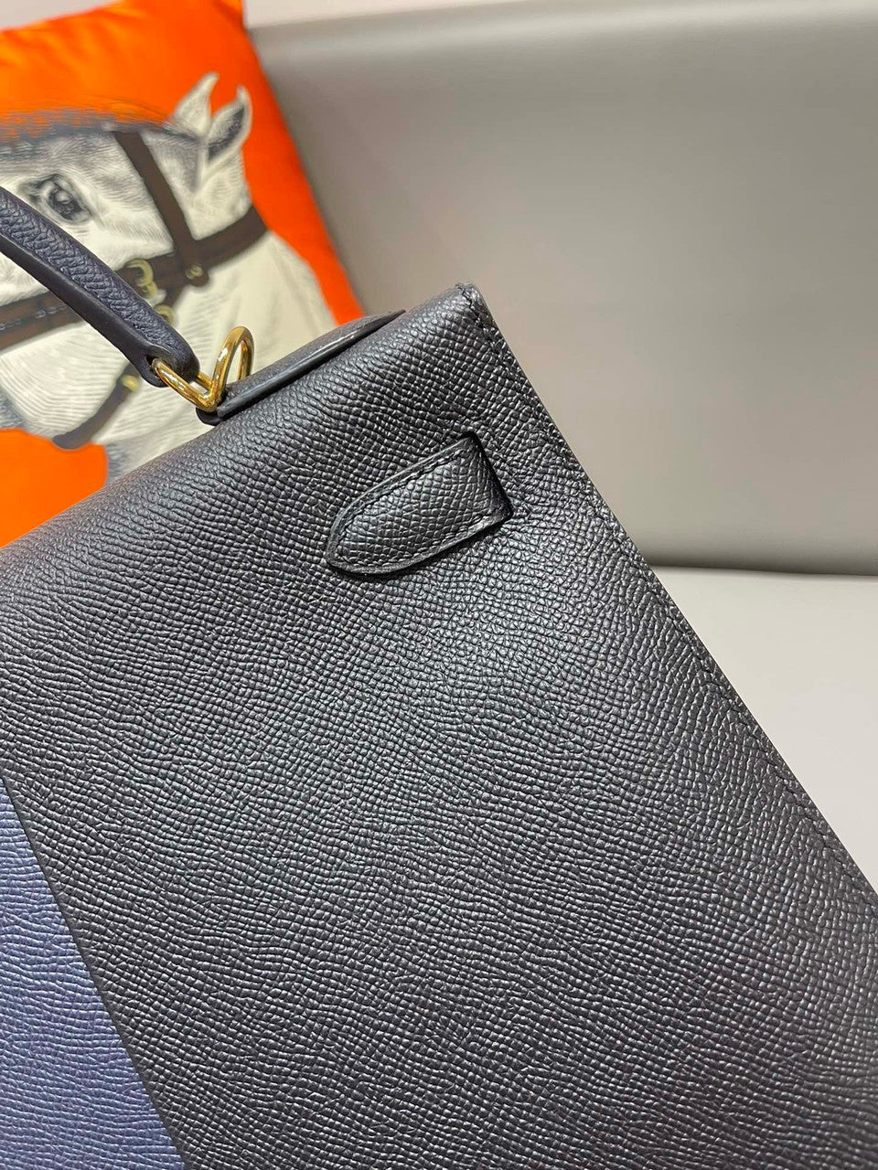 Hermès 28 cm Special Edition Blue/Black Tri Coloured Epsom Kelly