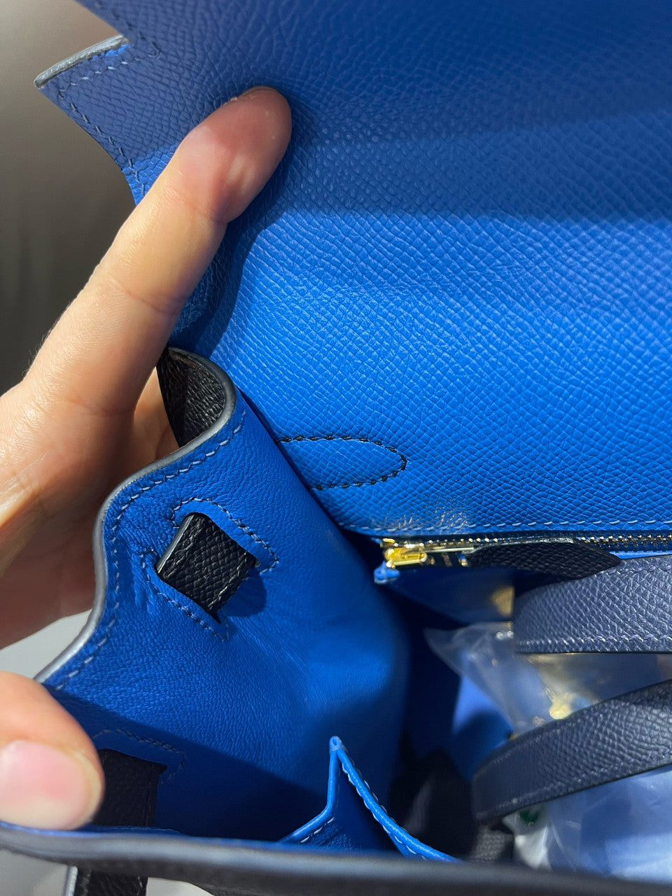 Hermès 28 cm Special Edition Blue/Black Tri Coloured Epsom Kelly