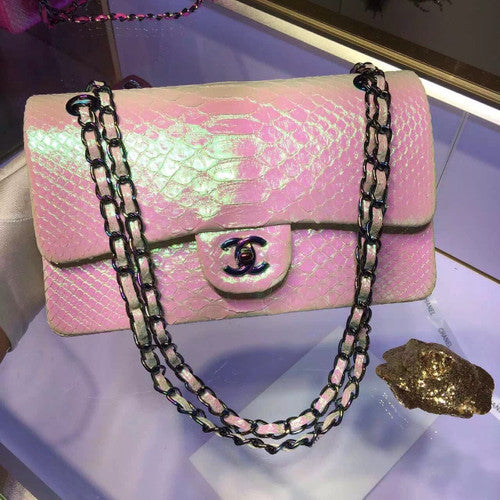 CHANEL Classic Flap Bag Pink South Africa Python Rare Piece