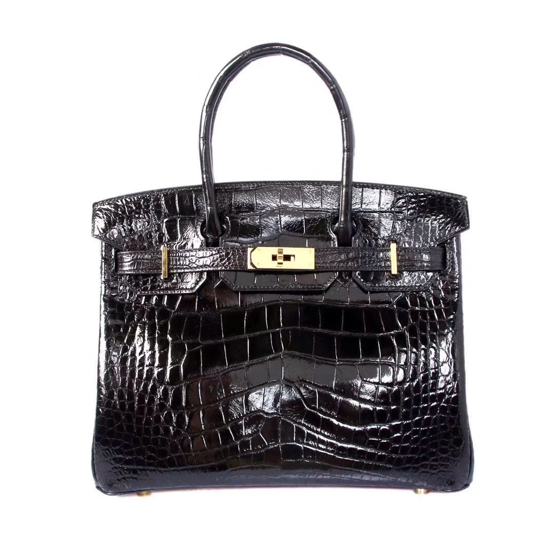 Hermes Black Birkin 30 in Porosus  Crocodile with Gold hardware