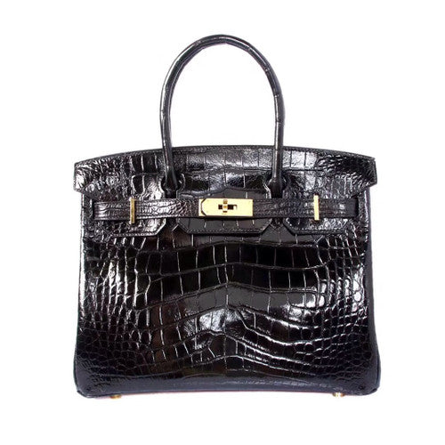 Hermes Black Birkin 30 in Porosus  Crocodile with Gold hardware