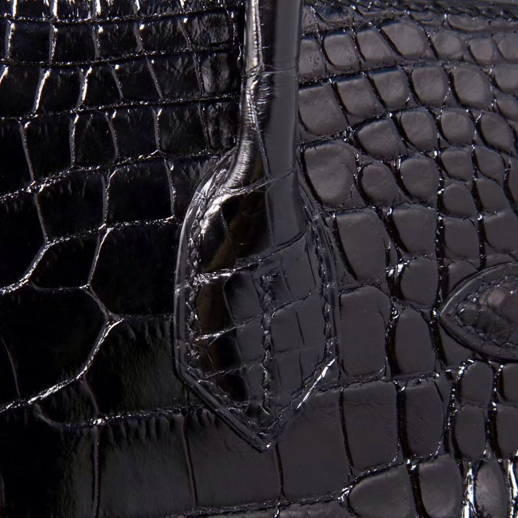 Hermes Black Birkin 30 in Porosus  Crocodile with Gold hardware
