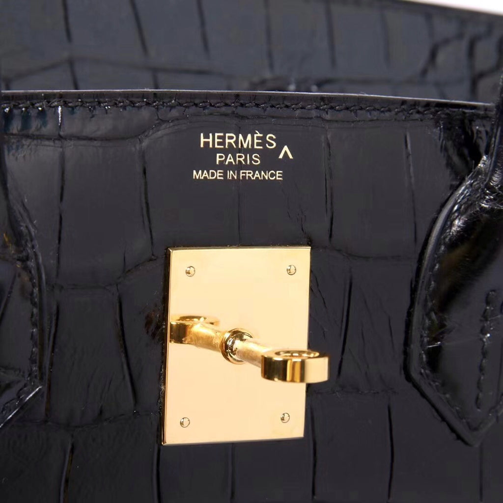 Hermes Black Birkin 30 in Porosus  Crocodile with Gold hardware