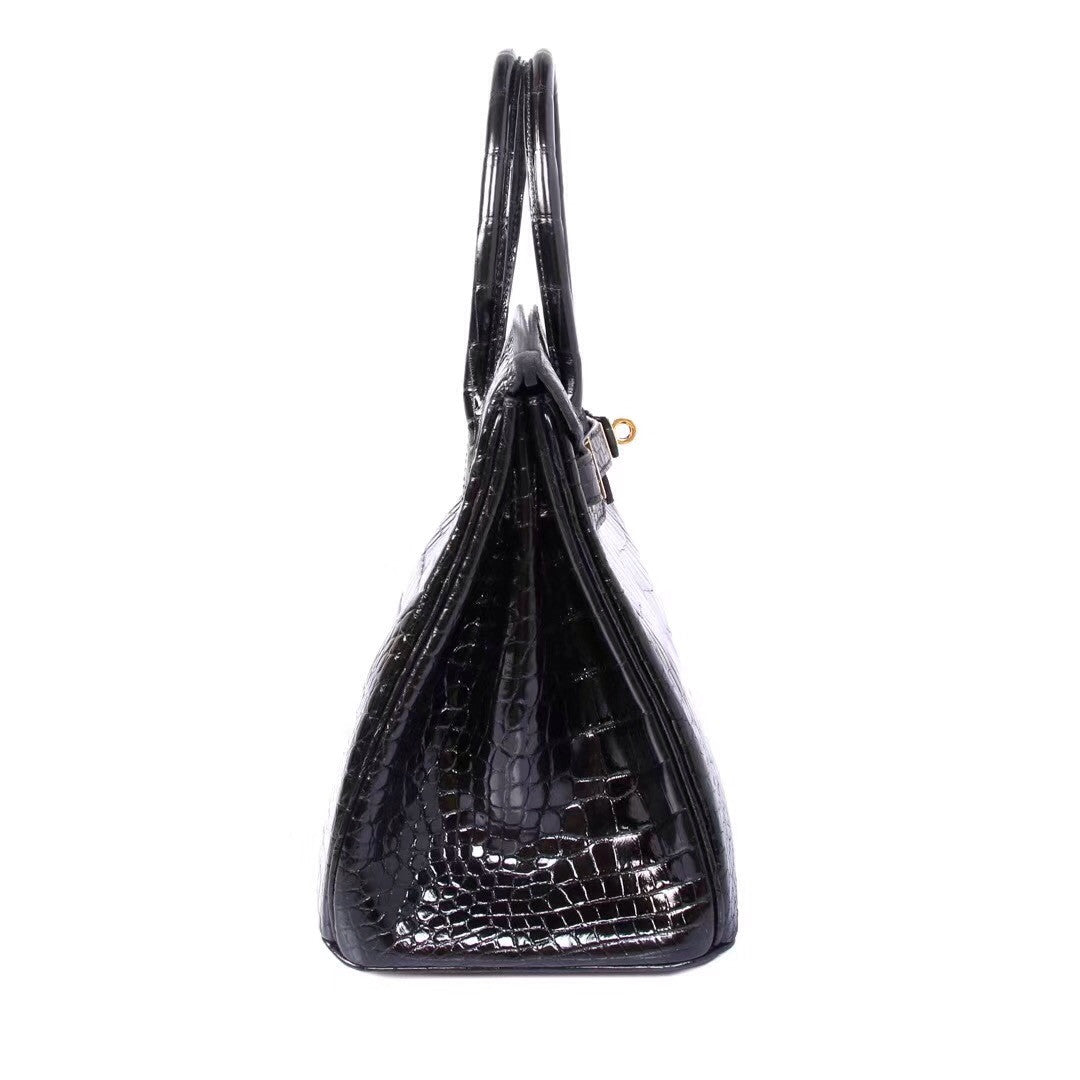 Hermes Black Birkin 30 in Porosus  Crocodile with Gold hardware