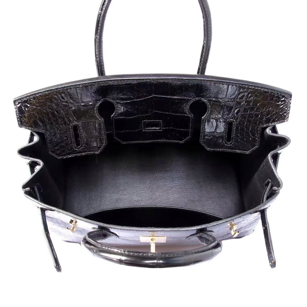 Hermes Black Birkin 30 in Porosus  Crocodile with Gold hardware