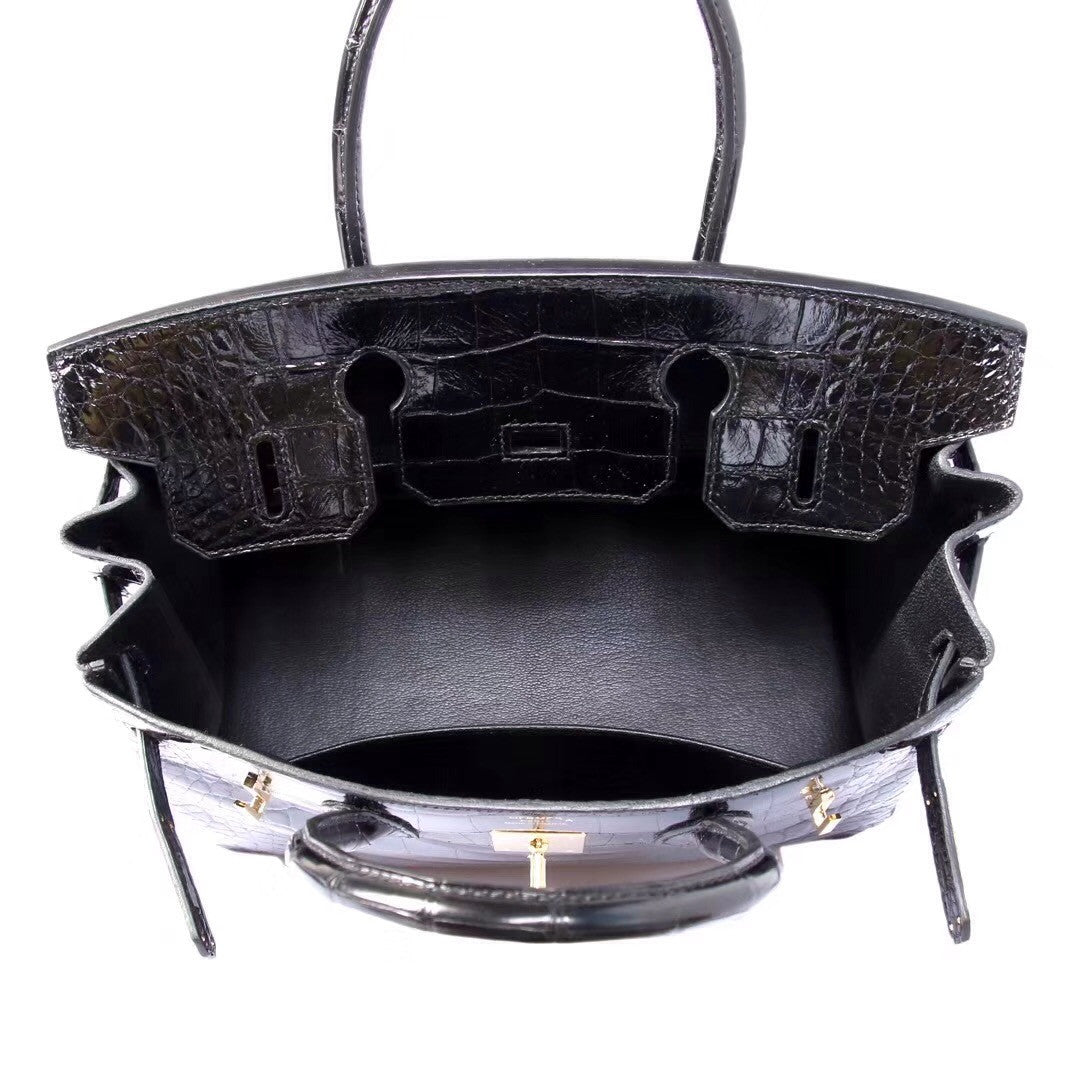 Hermes Black Birkin 30 in Porosus  Crocodile with Gold hardware